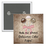 Elegant Cocoa Damask Cake Pop Pinback Button