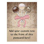 Elegant Cocoa Damask Cake Pop Post Cards
