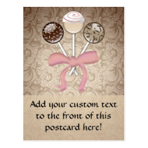Elegant Cocoa Damask Cake Pop Post Cards