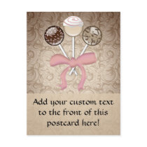 Elegant Cocoa Damask Cake Pop Post Cards