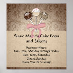 Elegant Cocoa Damask Cake Pop Posters