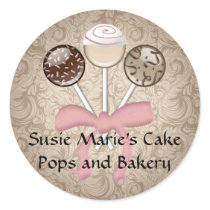 Elegant Cocoa Damask Cake Pop Stickers