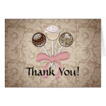 Elegant Cocoa Damask Cake Pop Thank You Card