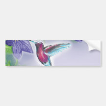 elegant colourful hummingbird and purple flowers bumper sticker