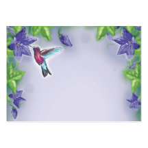 elegant colourful hummingbird and purple flowers business card templates
