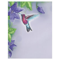 elegant colourful hummingbird and purple flowers flyer