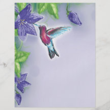 elegant colourful hummingbird and purple flowers flyer