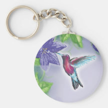 elegant colourful hummingbird and purple flowers key chains