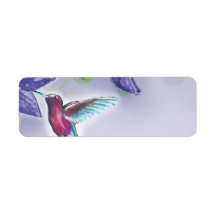 elegant colourful hummingbird and purple flowers labels