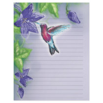 elegant colourful hummingbird and purple flowers letterhead template