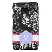Elegant, cool and classic B&W floral monogram Droid RAZR Case