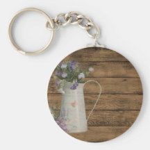 elegant country tin vase wildflowers floral keychain