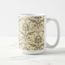 Elegant Cream and Tan Damask Coffee Mug