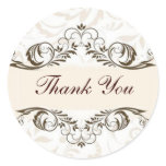 Elegant Cream Floral Damask Wedding Round Sticker