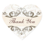Elegant Cream Floral Damask Wedding Heart Stickers
