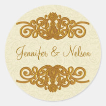 Elegant Cream & Gold Tone Wedding Envelope Seal Round Sticker