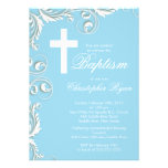 Elegant Cross Baby Boy Baptism Christening Personalized Announcements