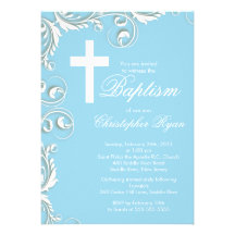 Elegant Cross Baby Boy Baptism Christening Personalized Announcements