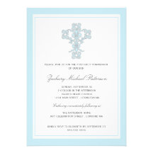 Elegant Cross Blue Boy First Communion Invitation