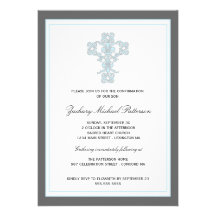 Elegant Cross in Blue Son Confirmation Invitation