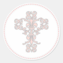Elegant Cross in Pink Round Stickers