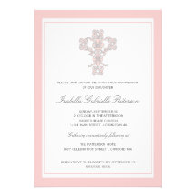 Elegant Cross Pink Girl First Communion Invitation