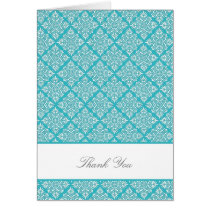 Elegant Curacao Blue Damask Thank You Card cards