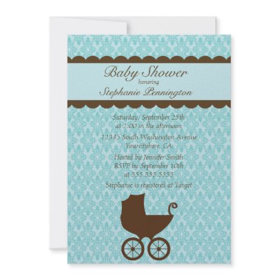 Elegant damask baby carriage shower invitation by Jamene