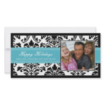 Elegant Damask Black & Aqua Custom Happy Holidays
