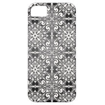 Elegant Damask Black on White Swirls Shimmer iPhone 5 Covers