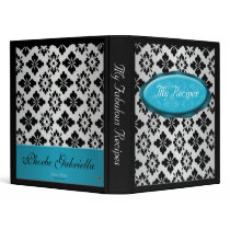 Elegant Damask Blue Personalized Recipe Binder