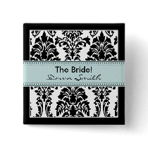 Elegant Damask Bridal Party Button (baby blue)