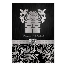 Elegant Damask, Chinese Double Happiness RSVP Business Card Template