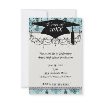 elegant damask design with aqua blue custom announcements