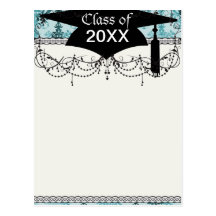elegant damask design with aqua blue postcards