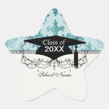elegant damask design with aqua blue star sticker