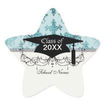 elegant damask design with aqua blue star sticker