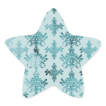 elegant damask design with aqua blue star stickers