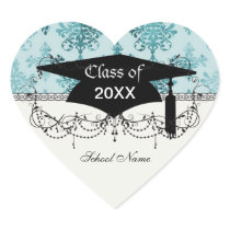 elegant damask design with aqua blue heart sticker