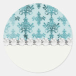 elegant damask design with aqua blue round stickers
