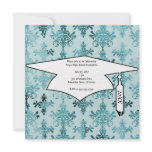 elegant damask design with aquamarine blue invitations