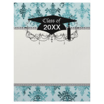 elegant damask design with aquamarine blue customized letterhead