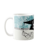 elegant damask design with  blue coffee mugs