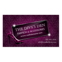 Elegant Damask Glass Jewel and Zebra Stiletto Business Cards