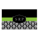 Elegant Damask Green Monogram Business Card