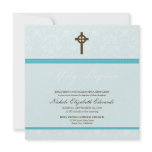 Elegant Damask Holy Baptism Invitation (aqua)