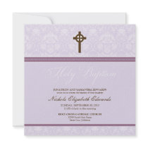 Elegant Damask Holy Baptism Invitation (lavender)