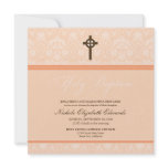Elegant Damask Holy Baptism Invitation (peach)