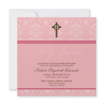 Elegant Damask Holy Baptism Invitation (pink)