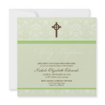 Elegant Damask Holy Baptism Invitation (sage)
